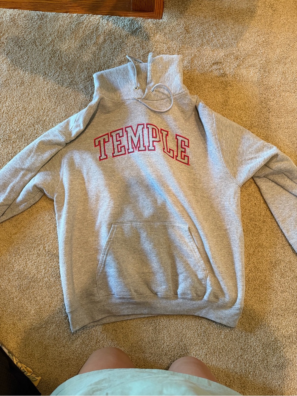 Champion Light Gray Pullover Hoodie with Red Accent